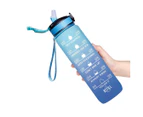 Youngshion 1L Leakproof Sport Water Bottle Reusable Drinking Jug BPA Free with Motivational Time Markings and Removable Straw - Blue Waves