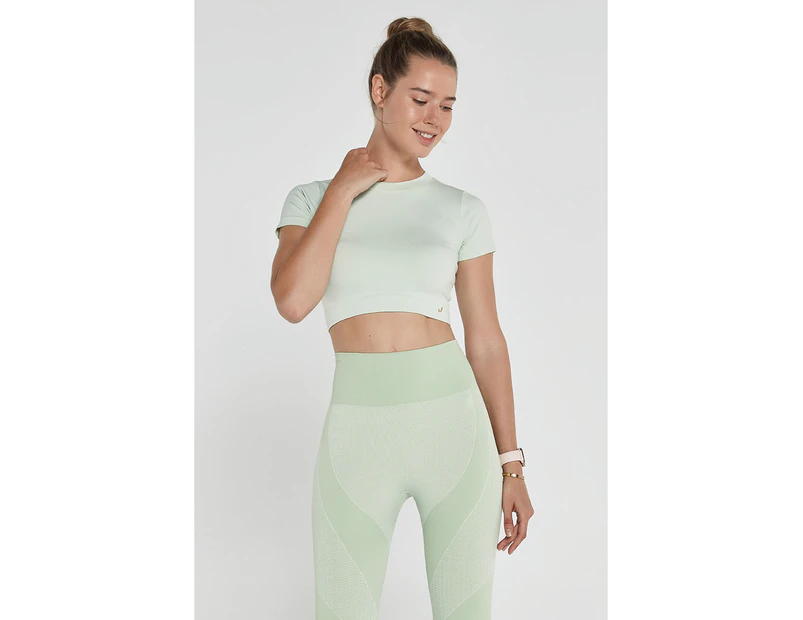 Jerf Womens Captiva Green Seamless Crop Top with Short Sleeves