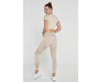 Jerf Womens Captiva Beige Seamless Crop Top with Short Sleeves