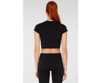 Jerf Womens Captiva Black Seamless Crop Top with Short Sleeves