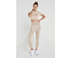 Jerf Womens Captiva Beige Seamless Crop Top with Short Sleeves