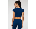 Jerf Womens Captiva Navy Seamless Crop Top with Short Sleeves