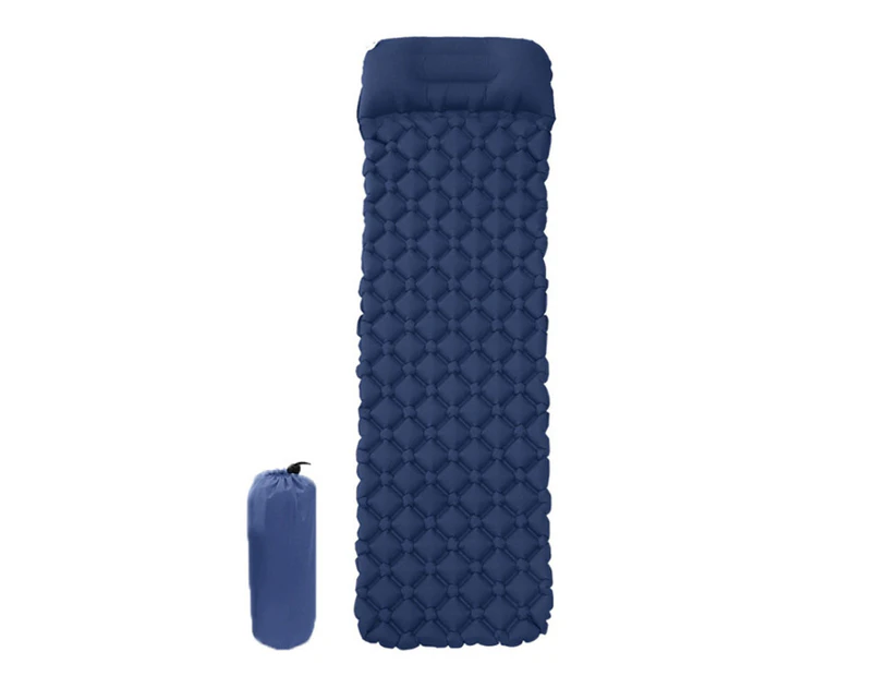 Youngshion Waterproof Inflatable Camping Mat Ultralight Air Sleeping Pad Mattress with Pillow and Carrying Bag for Trekking Backpacking and Traveling - Navy Blue