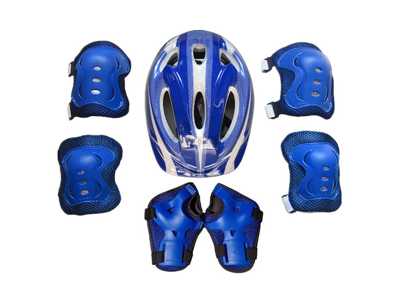 Kids Children Roller Skates Bike Safety Helmet Knee Elbow Wrist Guard Pad Set Dark Blue