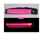 LED Running Belt High Visibility 3 Lighting Modes Multipurpose USB Rechargeable Flashing Safety LED Light Belt for Running Walking Cycling Pink
