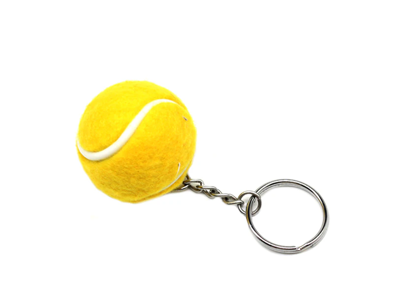 Key Ring Soft Lovely Flocking Mini Sport Ball Tennis Keychain for Kids Yellow