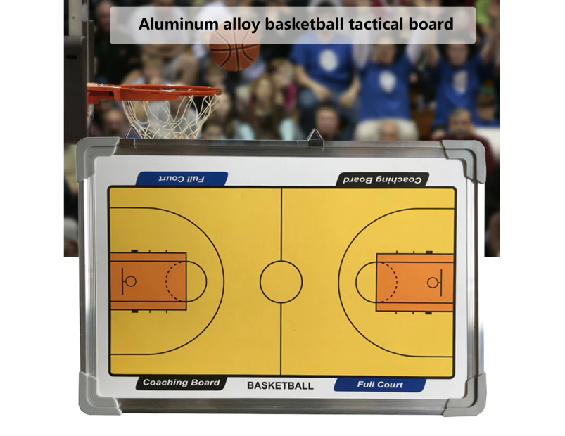 1 Set Aluminum Alloy Coaching Board Wear Resistant Suspensible Erasable Magnetic Training Clipboard for Basketball White Yellow