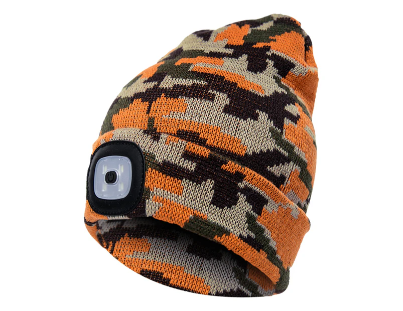 Unisex Outdoor Cycling Hiking LED Light Knitted Hat Winter Elastic Beanie Cap Camouflage Golden