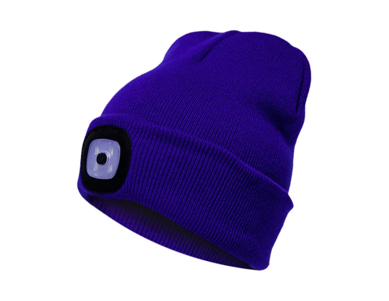 Unisex Outdoor Cycling Hiking LED Light Knitted Hat Winter Elastic Beanie Cap Sapphire Blue