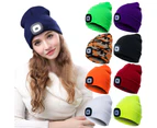 Unisex Outdoor Cycling Hiking LED Light Knitted Hat Winter Elastic Beanie Cap Purple