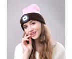 Unisex Outdoor Cycling Hiking LED Light Knitted Hat Winter Elastic Beanie Cap Pink