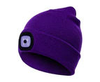 Unisex Outdoor Cycling Hiking LED Light Knitted Hat Winter Elastic Beanie Cap Navy Blue
