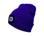 Unisex Outdoor Cycling Hiking LED Light Knitted Hat Winter Elastic Beanie Cap Navy Blue