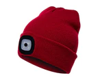 Unisex Outdoor Cycling Hiking LED Light Knitted Hat Winter Elastic Beanie Cap Grey