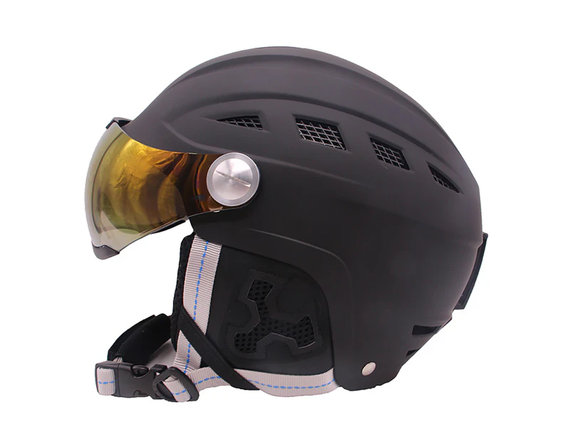 Head Protector Breathable with Goggles Adult CE-EN1077 Men Women Ski Helmet for Riding Black
