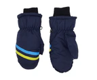 1 Pair 3-6 Years Children Ski Gloves Thick Windproof Cotton Clear Printing Kids Snow Mittens for Outdoor Navy Blue