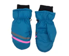 1 Pair 3-6 Years Children Ski Gloves Thick Windproof Cotton Clear Printing Kids Snow Mittens for Outdoor Cyan