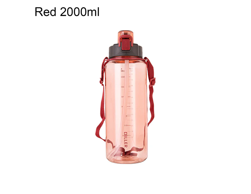 1050ml/2000ml/4000ml Water Bottle Fast Flow Leak Proof Measuring Scale Print Reusable BPA Free Water Bottle with Straw for Outdoor Sports Red
