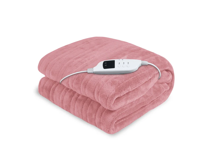 Laura Hill Heated Electric Blanket Throw Rug Coral Warm Fleece Pink