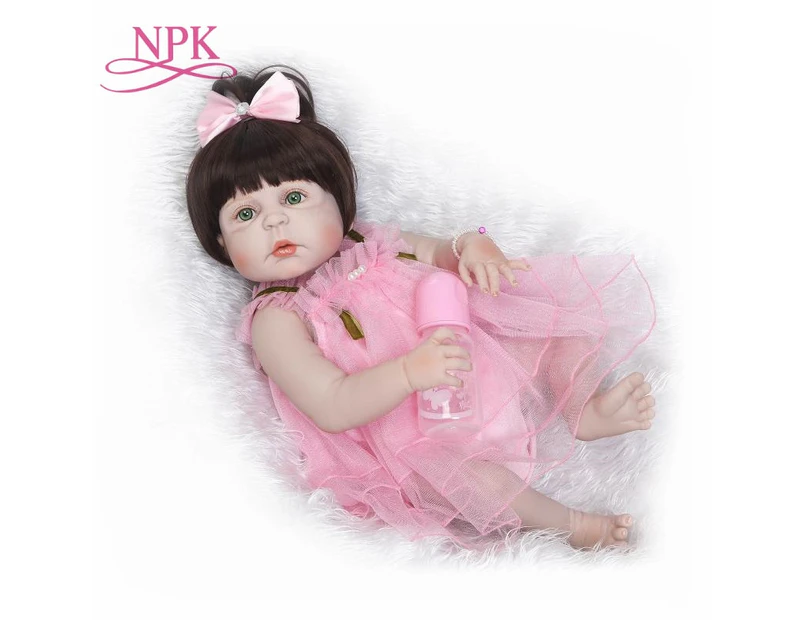 NPK lifelike reborn baby real gentle touch doll full vinyl silicone soft  cameron awake girl gift  for children