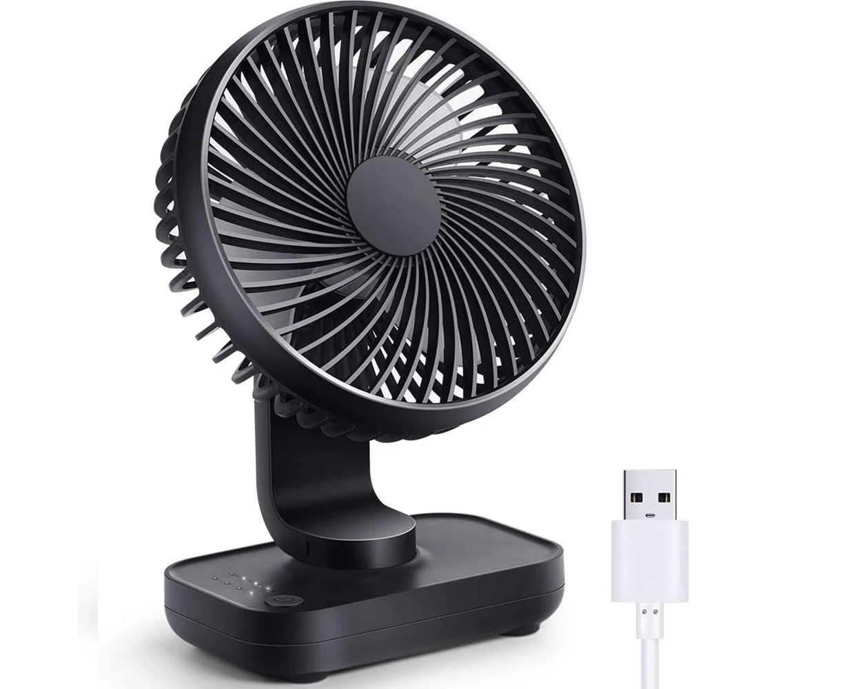 Small Desk Fan, Quiet Portable Fan, Rechargeable Battery Fan, 4 Speeds