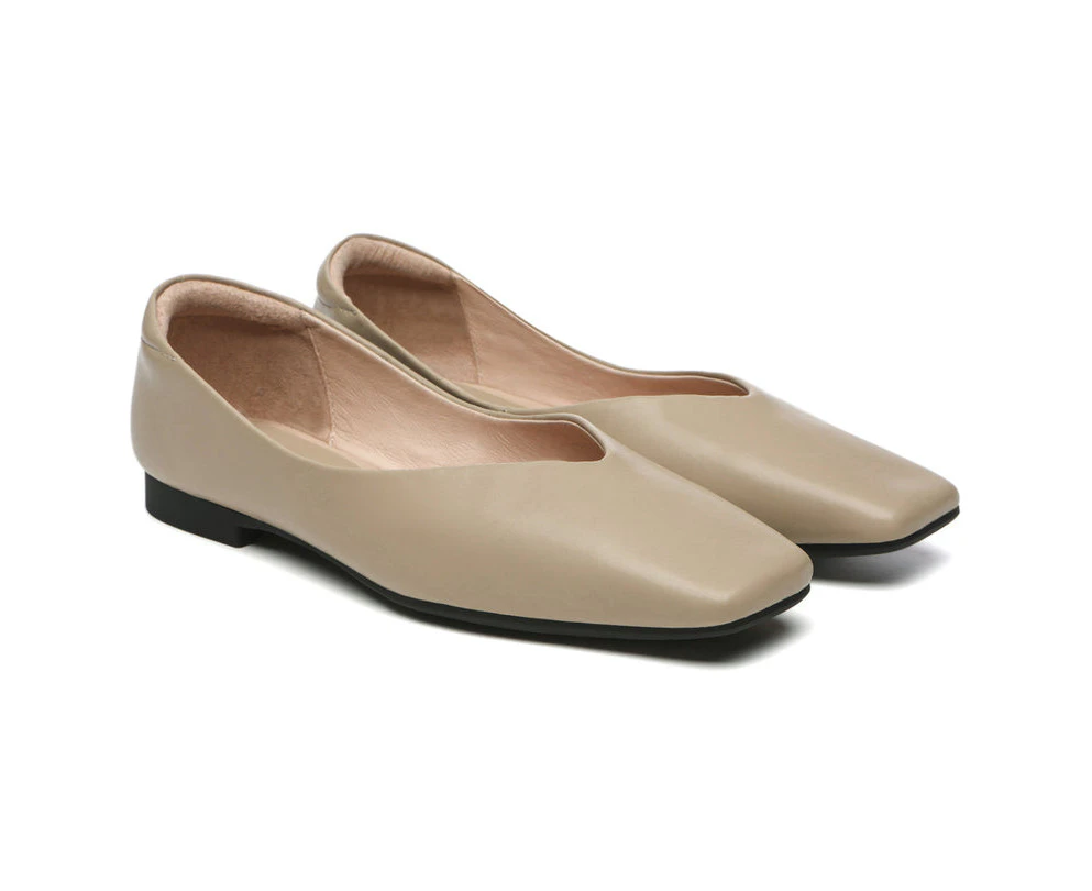 TARRAMARRA Square Toe Leather Ballet Flats Women Libera - Apricot