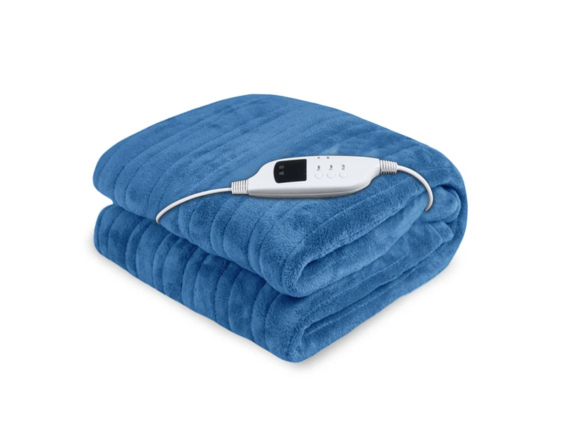 Laura Hill Heated Electric Blanket Coral Warm Fleece Winter Blue