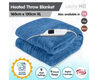 Laura Hill Heated Electric Blanket Coral Warm Fleece Winter Blue
