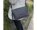 Pierre Cardin Burnished Leather Multiway Cross-Body Bag/Clutch Detachable wristlet Internal phone & accessory pockets - Black