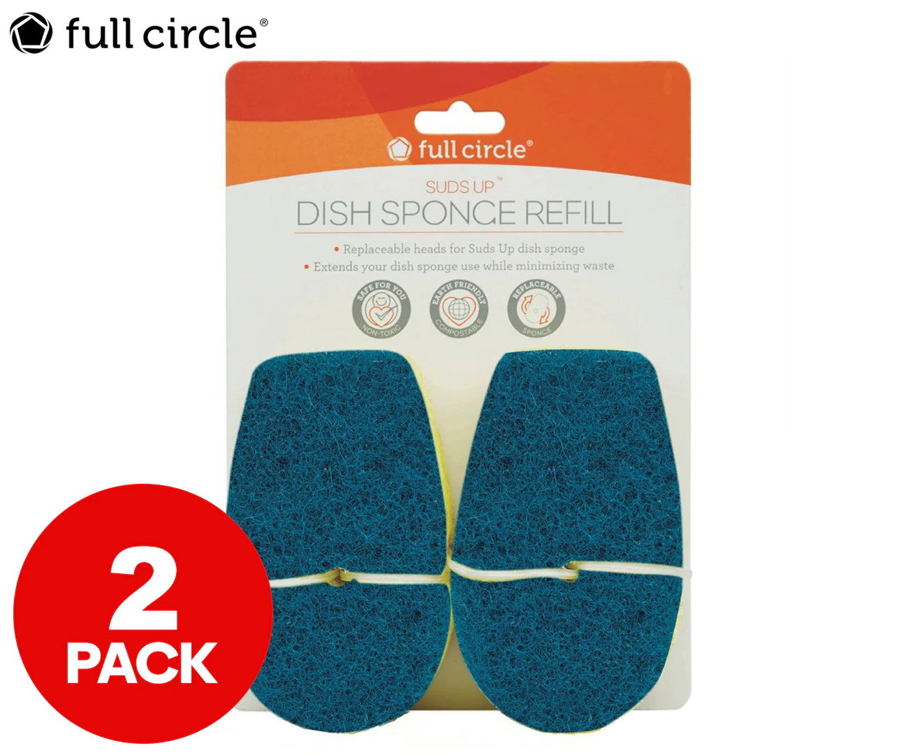 2pc Full Circle Suds Up Kitchen Dish/Plate Washing Sponge Refill Replace Head