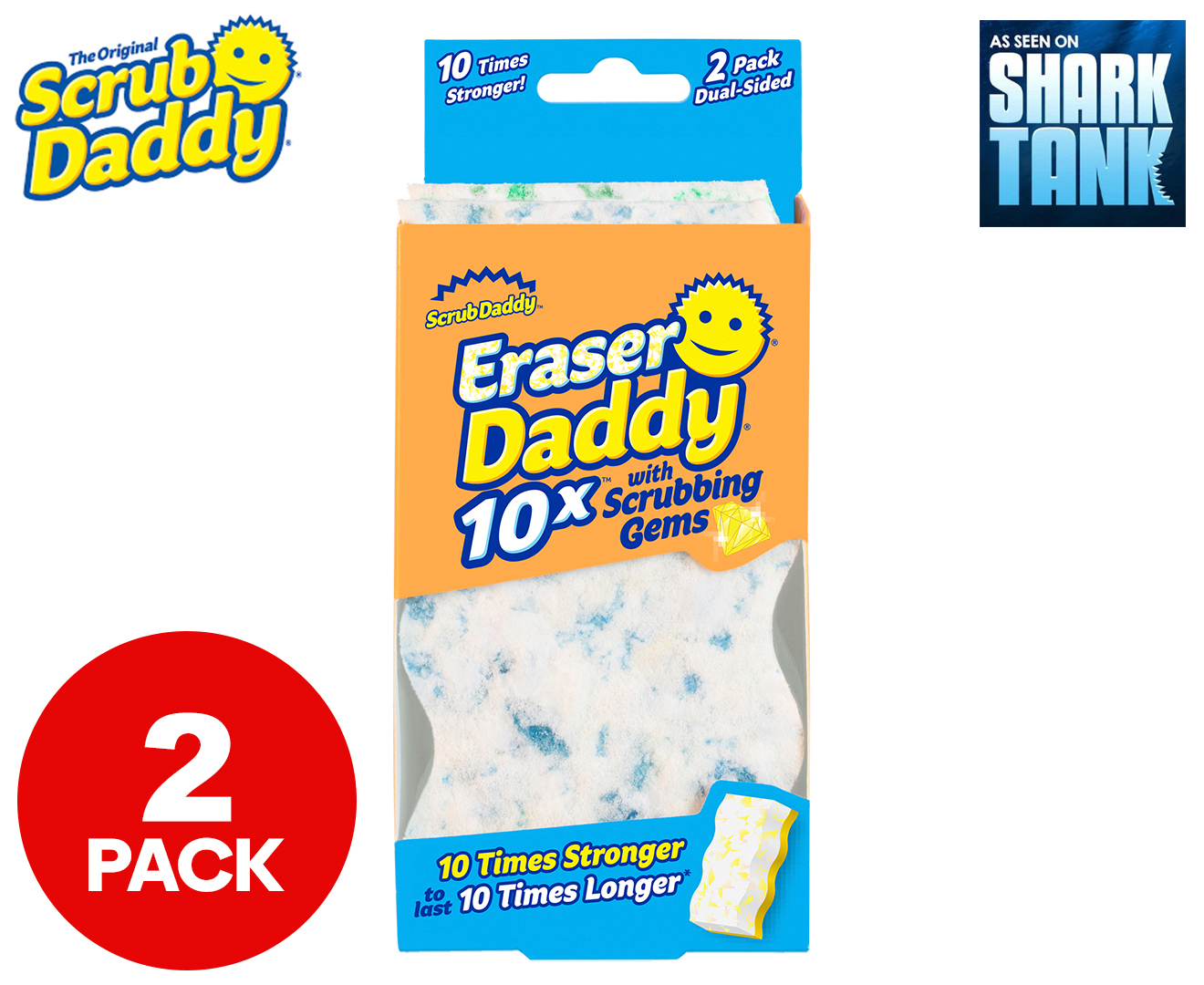 Scrub Daddy Eraser Sponge - Eraser Daddy 10x - Durable Melamine Eraser,  Dual-Sided Scrubber, Temperature Controlled, Water Activated, All Purpose