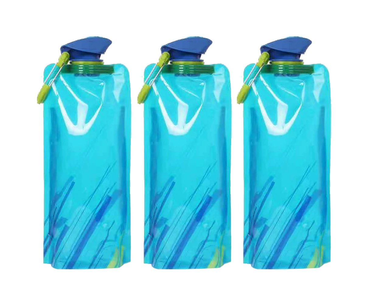 3 Pack 700ML Outdoor Sports Collapsible Kettle, BPA Free,Reusable,Leakproof Folding Drinking Water Bottle Portable for Camping-Blue