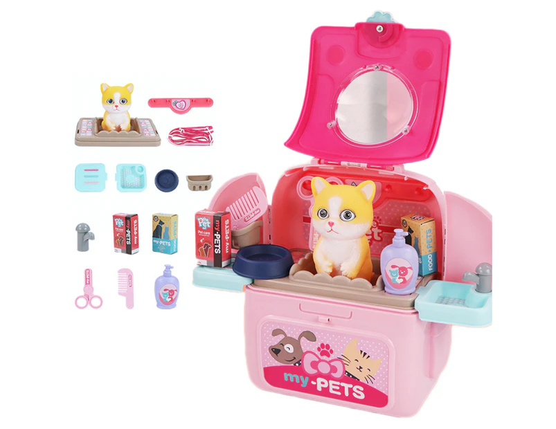 Pet Backpack Practical Exquisite Plastic Pretend Play Pet Care Set for Gifts-C