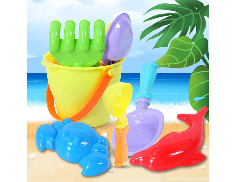 7Pcs Kids Summer Beach Sand Water Bucket Sprinkler Spoon Pretend Play Toy Set-Random Color