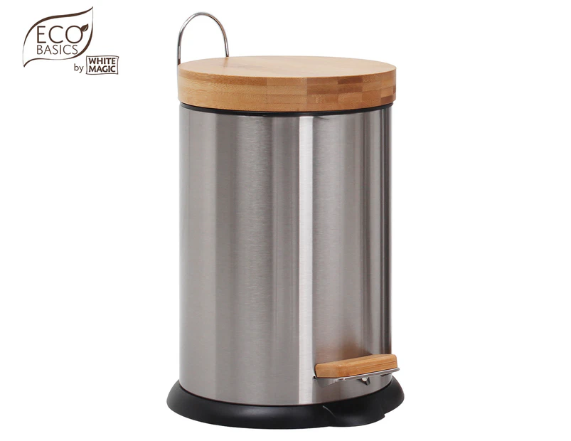 Eco Basics 3L Stainless Steel Rubbish Bin - Silver/Natural