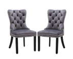 2X Velvet Dining Chairs Upholstered Tufted Kithcen With Solid Wood Legs Stud Trim And Ring-Gray