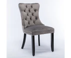 2X Velvet Dining Chairs Upholstered Tufted Kithcen With Solid Wood Legs Stud Trim And Ring-Gray