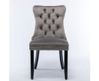 2X Velvet Dining Chairs Upholstered Tufted Kithcen With Solid Wood Legs Stud Trim And Ring-Gray