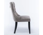 2X Velvet Dining Chairs Upholstered Tufted Kithcen With Solid Wood Legs Stud Trim And Ring-Gray