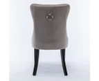 2X Velvet Dining Chairs Upholstered Tufted Kithcen With Solid Wood Legs Stud Trim And Ring-Gray