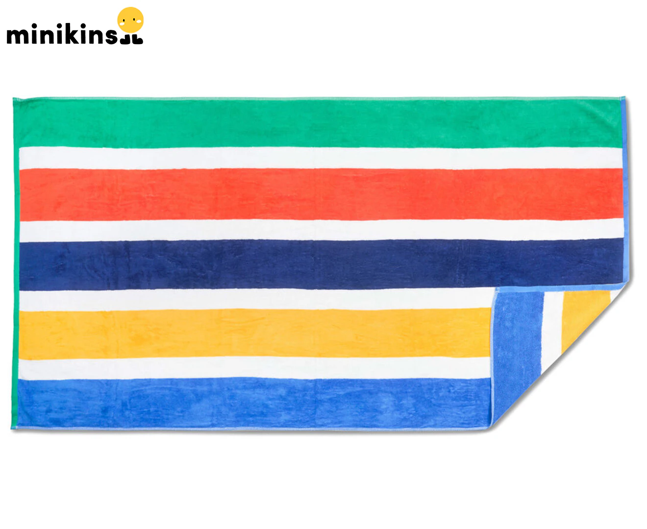 Minikins Velour Beach Towel - Blue Awning Stripe