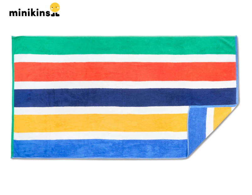 Minikins Velour Beach Towel - Blue Awning Stripe