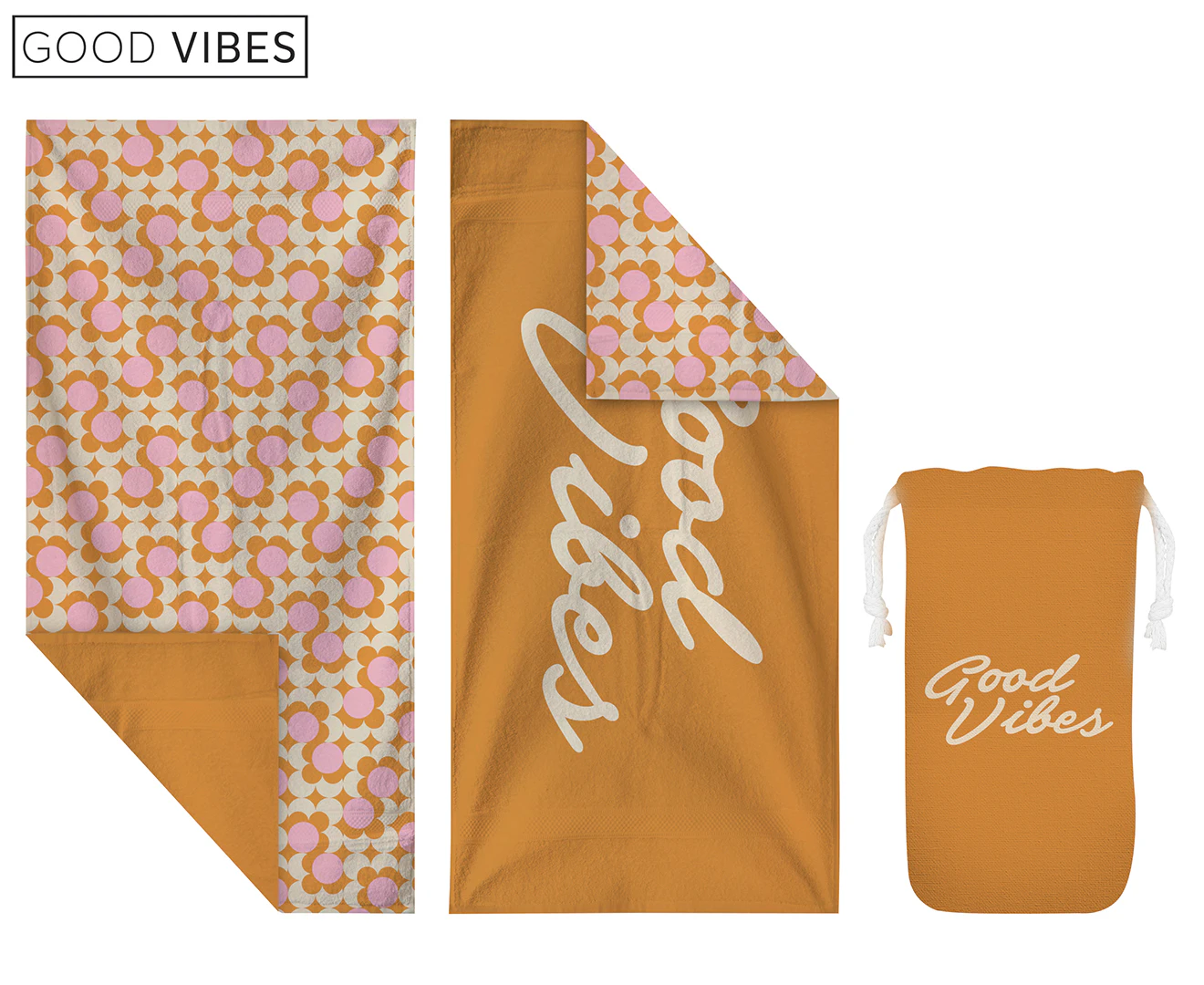 Good Vibes 160x80cm Quick Dry Waffle Microfibre Beach/Shower Towel Retro Dot