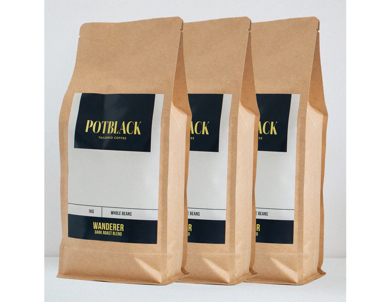 Potblack Wanderer dark roast espresso coffee beans — 3x 1kg bags