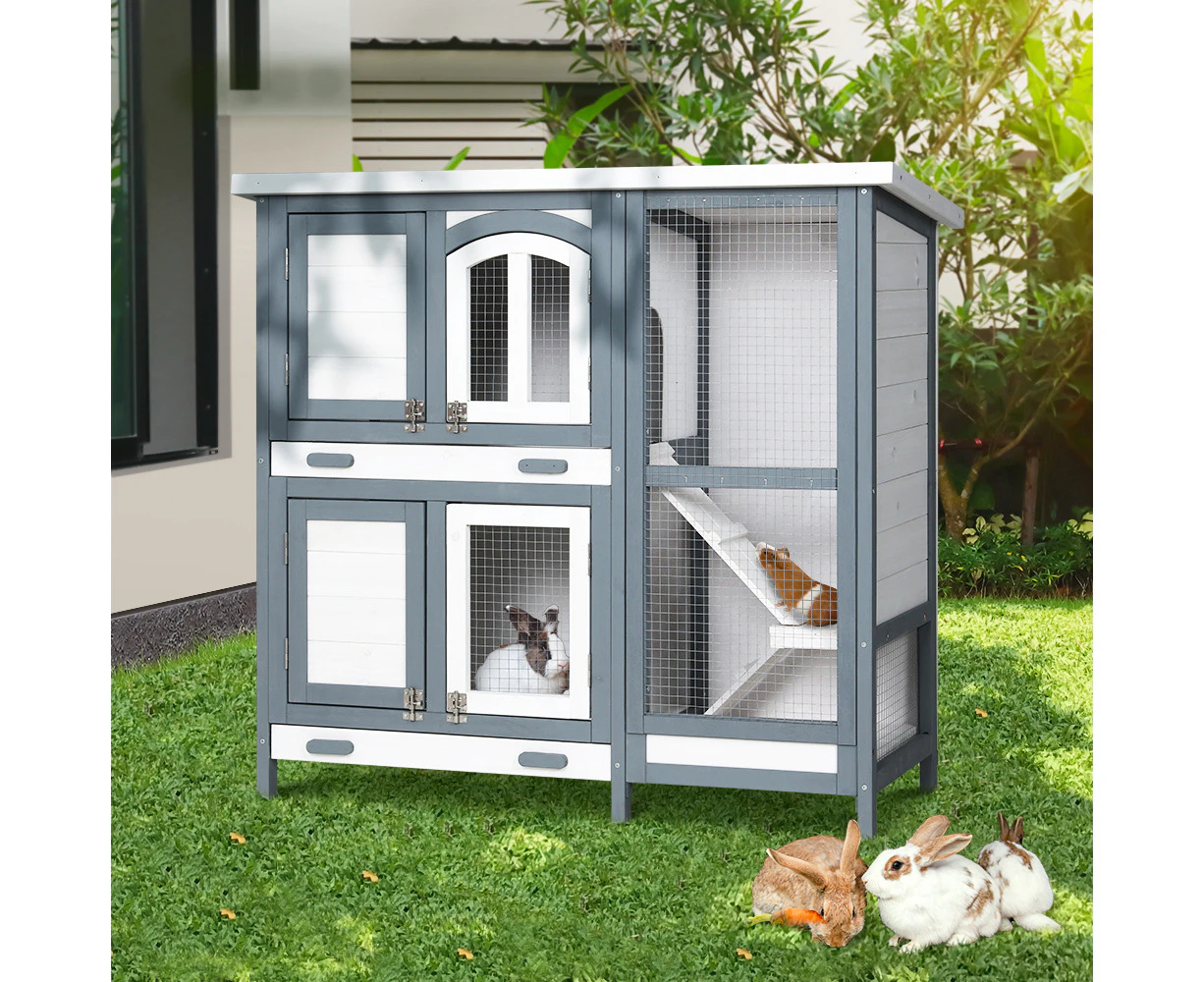 i.Pet Rabbit Hutch 98cm x 45cm x 92cm Chicken Coop Large Wooden House Run Cage Bunny Guinea Pig