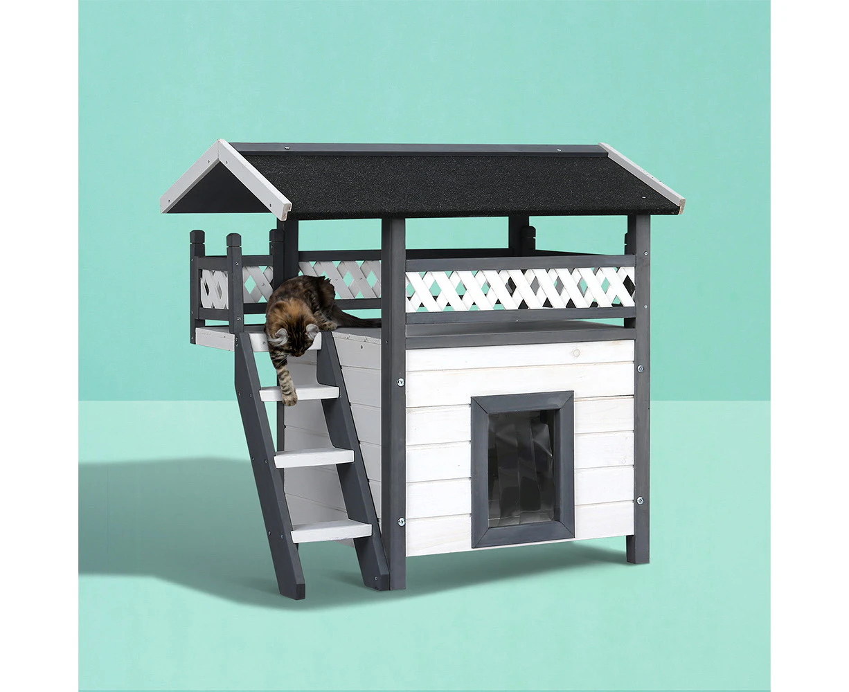 i.Pet Cat House Outdoor Shelter 77cm x 50cm x 73cm Rabbit Hutch Wooden Condo Small Dog Enclosure