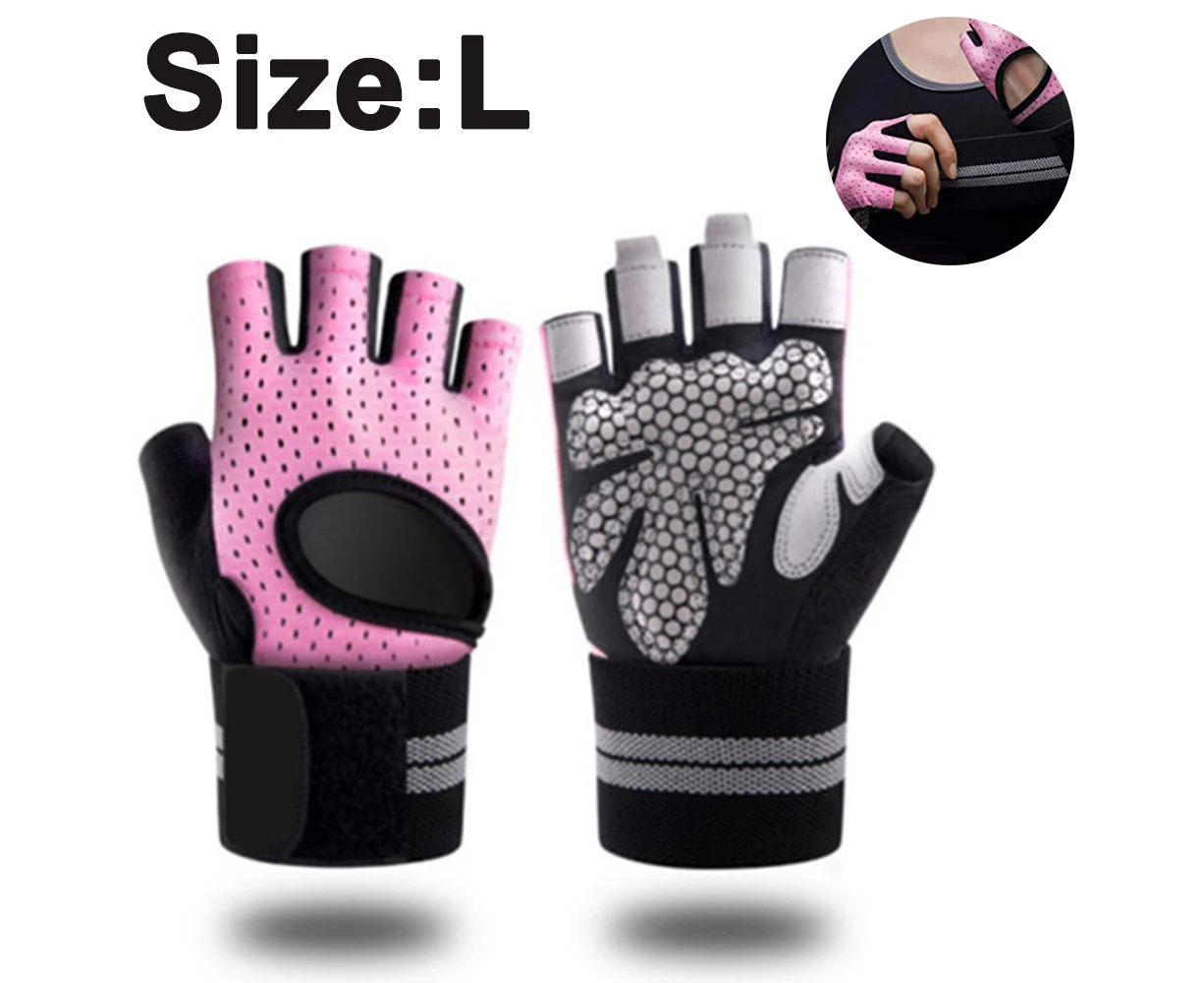 Weightlifting Gym Workout Gloves with Wrist Wrap Support for Men & Women, Full Palm Protection for Weightlifting, Training, Fitness, Hanging, Pull-ups - Pink