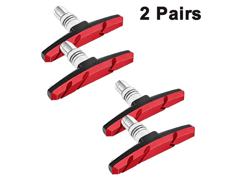 4 pcs Bike Brake Pads V-Brake 70mm No-Noise and Anti-Skid Blocks for Mountain and Road Bicycle - Black Red