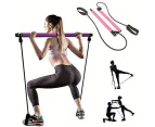 Portable Pilates Bar Kit with Resistance Bands-Adjustable Strap Length - Pink