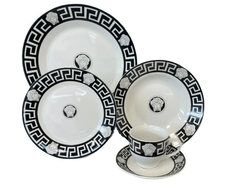The House of Florence Medusa 20 Piece Dinner Set Black and Silver